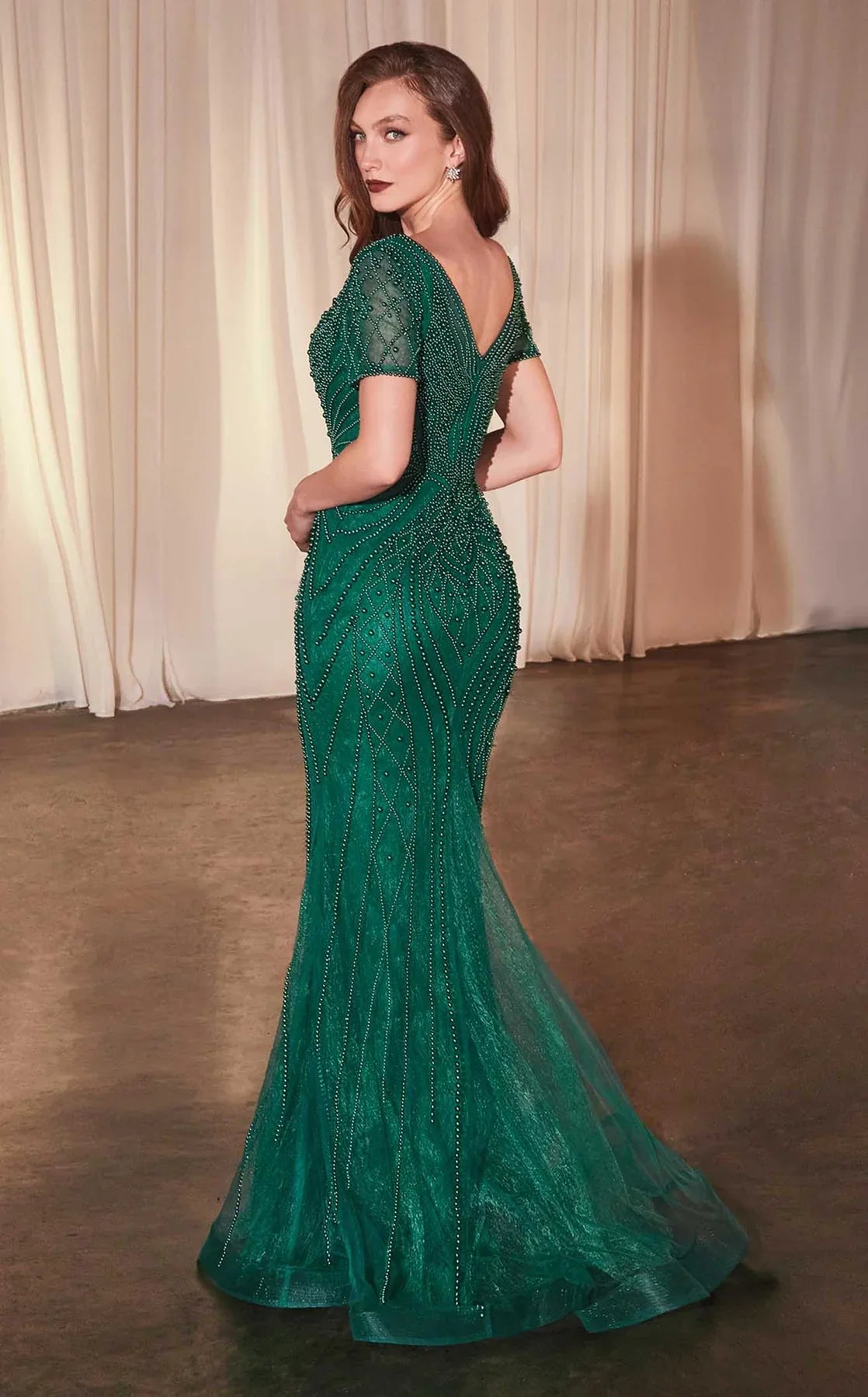 LaDivine CC4019 Long Beaded Fitted Formal Dress