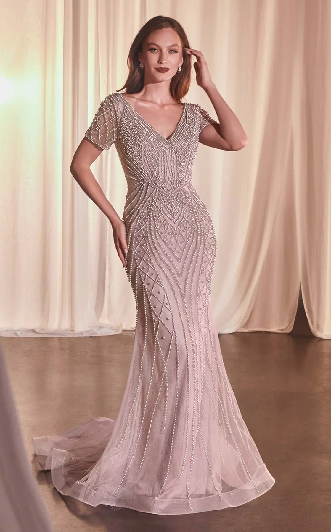 LaDivine CC4019 Long Beaded Fitted Formal Dress
