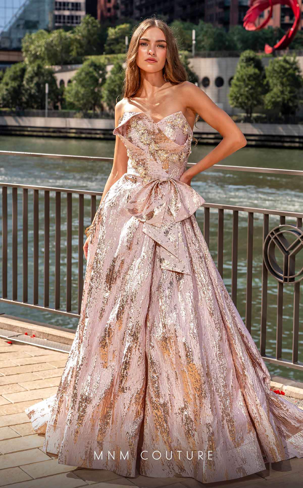Formal Dresses Long Ball Gown Formal Beaded Slit Bow Evening Dress Blush