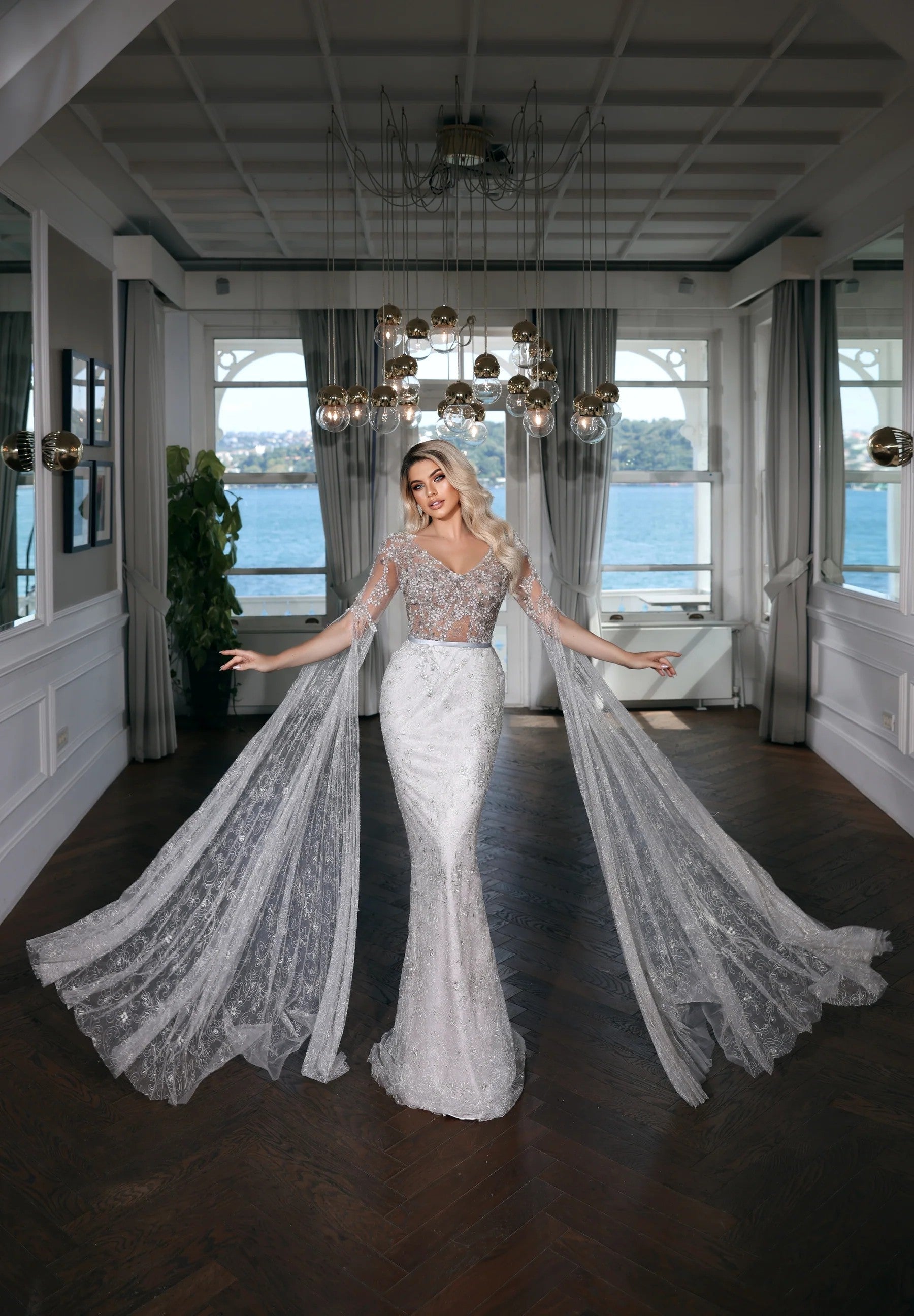 Formal Dresses Long Formal Mermaid Evening Cape Dress Khaki