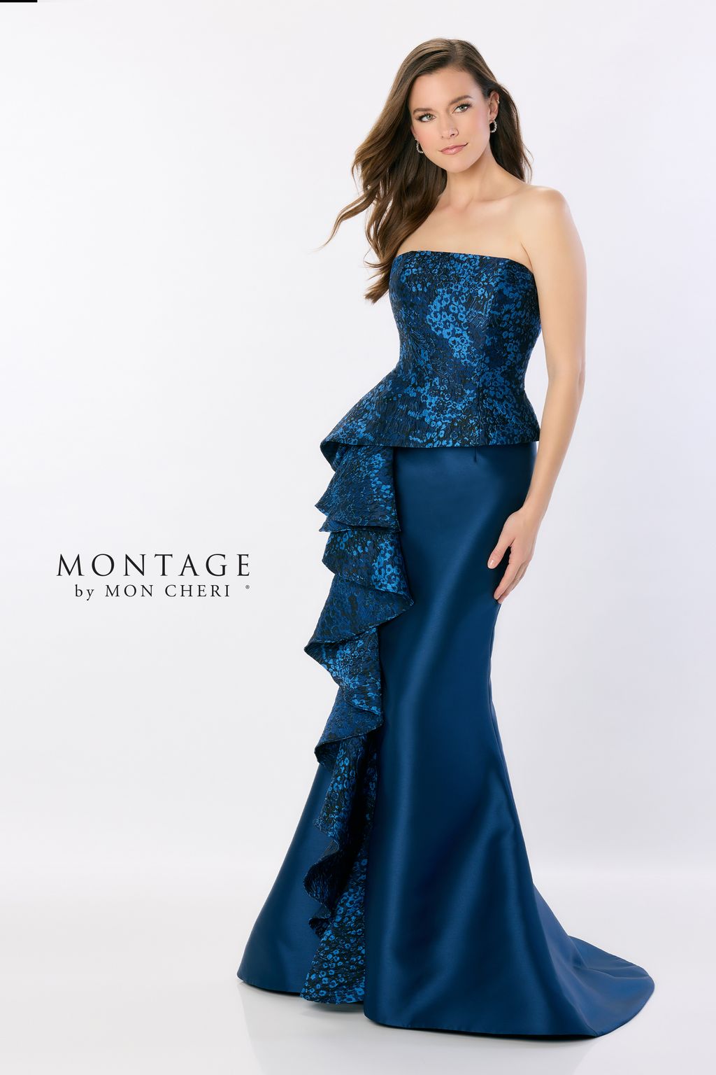Formal Dresses Long Mermaid Gown Peplum Ruffle Formal Evening Dress Navy Blue