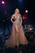 Prom DressesLong Formal Beaded Capelet Overskirt Prom Dress Gold