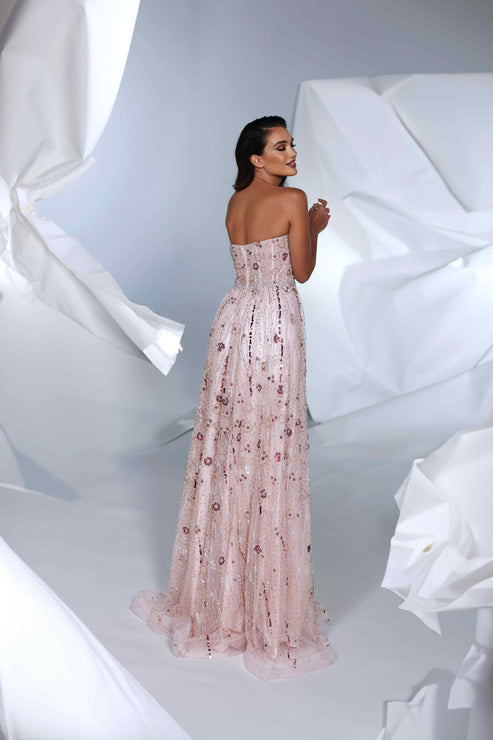 Prom Dresses Prom Long A Line Slit Formal Beaded Dress Pink