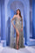 Prom Dresses  Formal Long Fitted Slit Prom Feather Cape Dress Greige