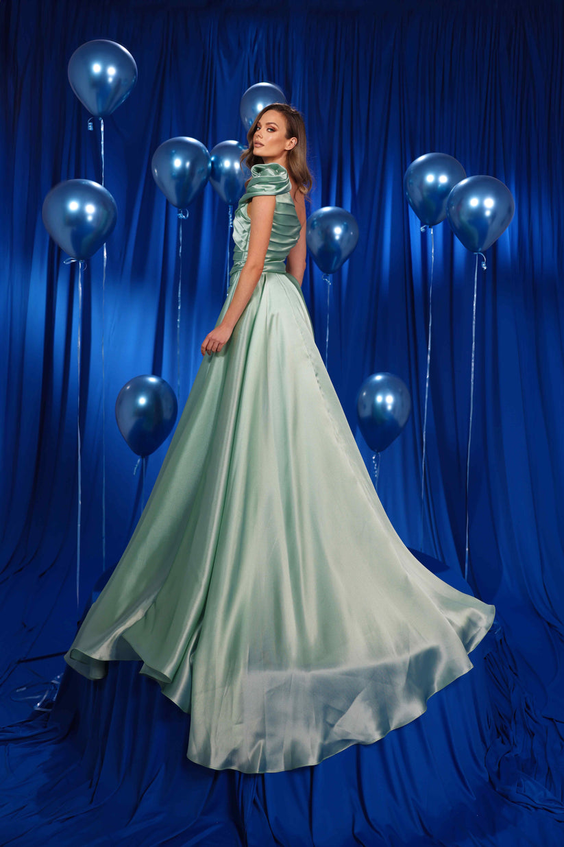 Prom Dresses Pleated High Low Formal Prom Dress Sage