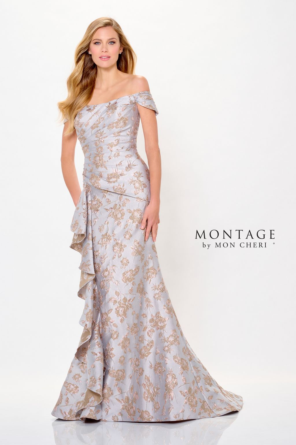 Formal Dresses Long Mermaid Formal Floral Metallic Evening Dress Misty Blue