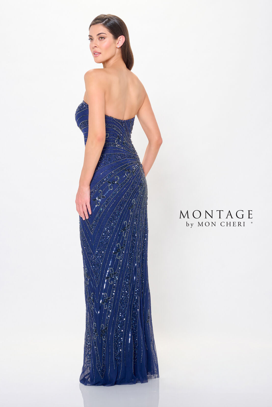 Prom Dresses Long Beaded Formal Floral Pattern Prom Dress Navy Blue