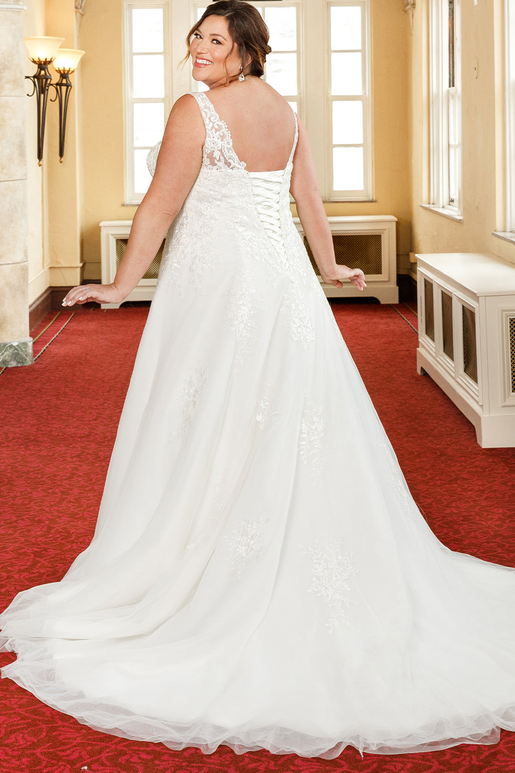 Wedding Dresses A Line Long Floral Lace Applique Wedding Dress Ivory