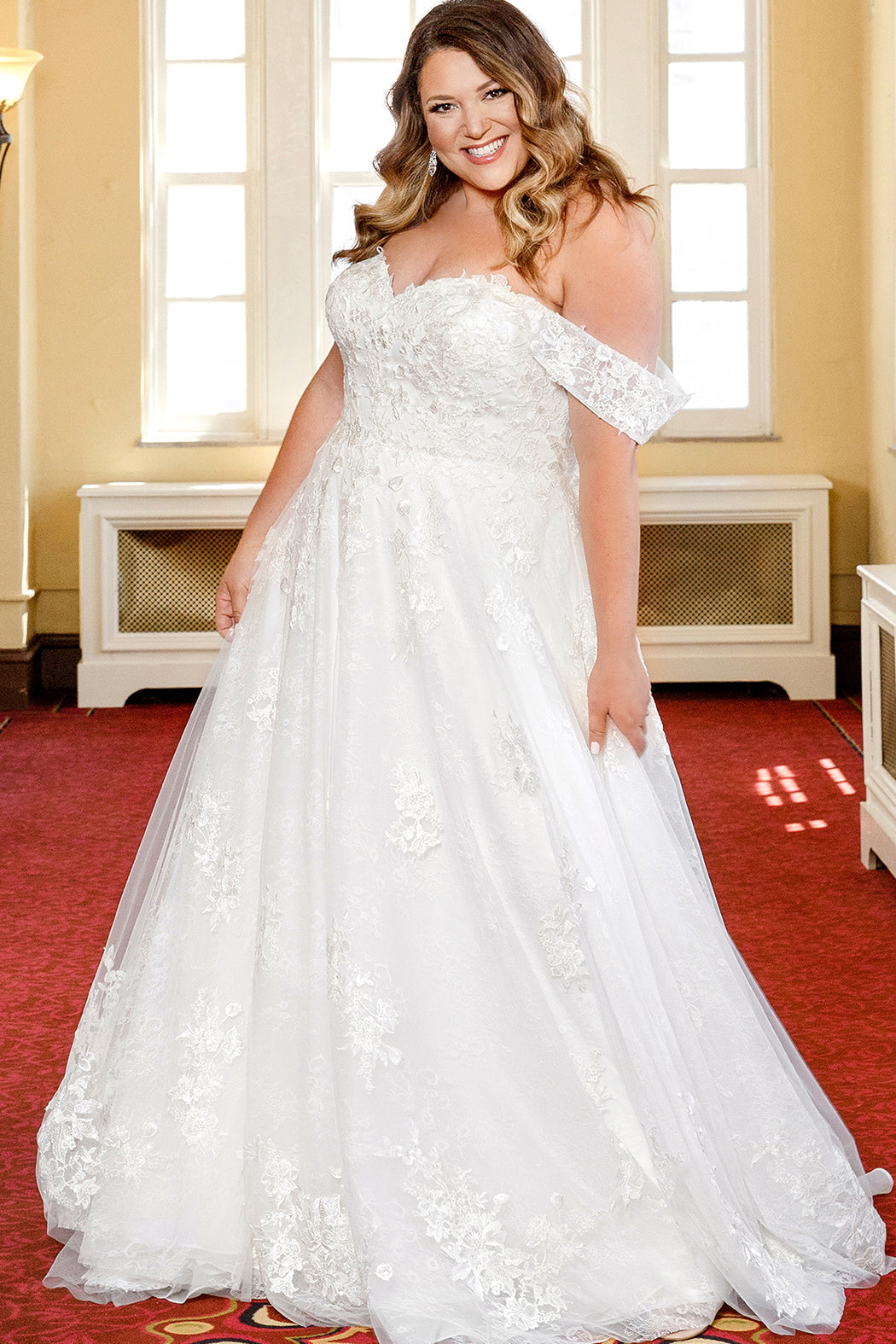 Wedding Dresses Floral Lace Long A Line Plus Size Sequin Wedding Dress Ivory/Ivory