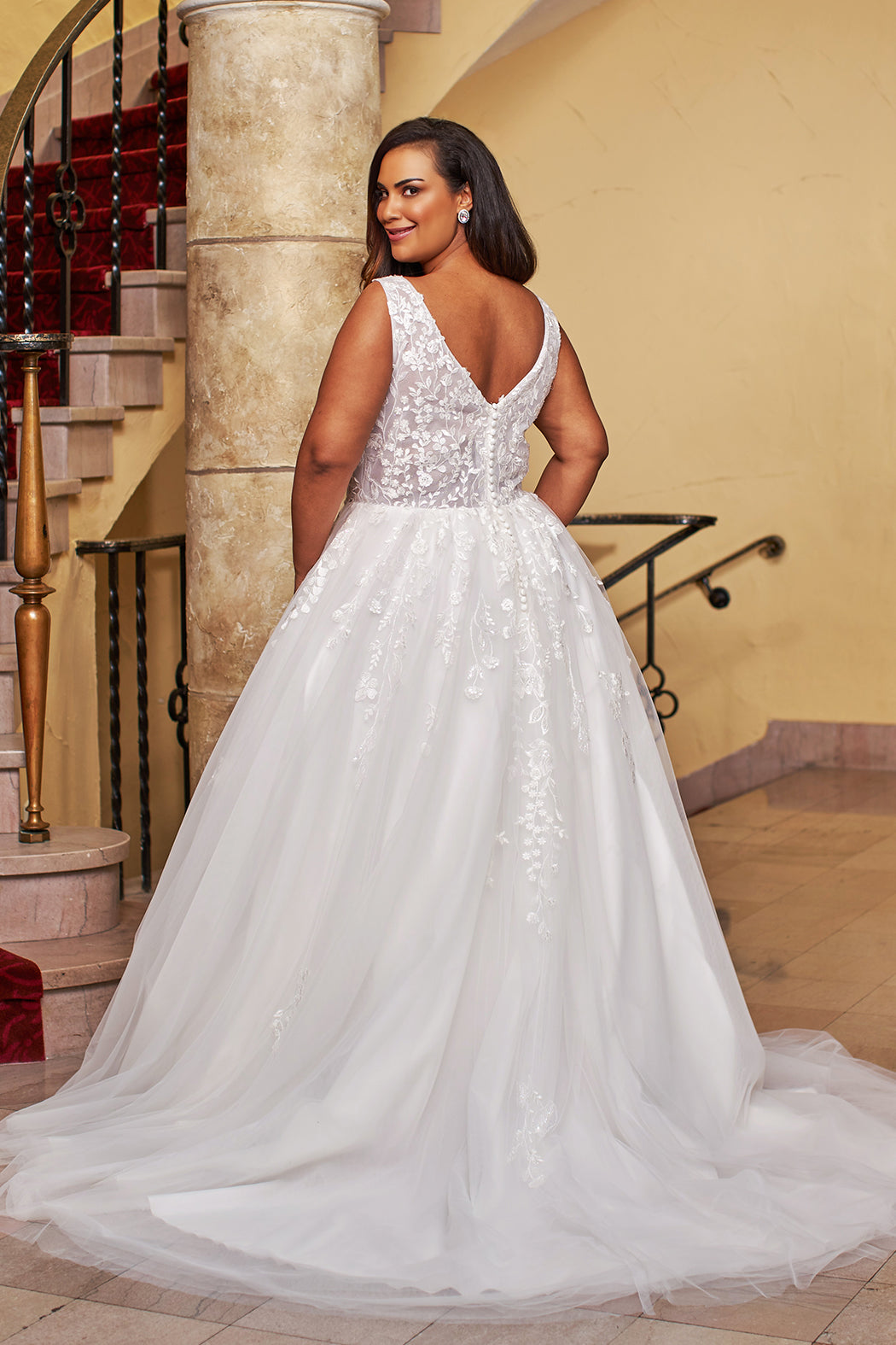 Plus Size Dresses Plus size Long Sleeve Floral Lace Wedding Dress Ivory/Ivory Mesh
