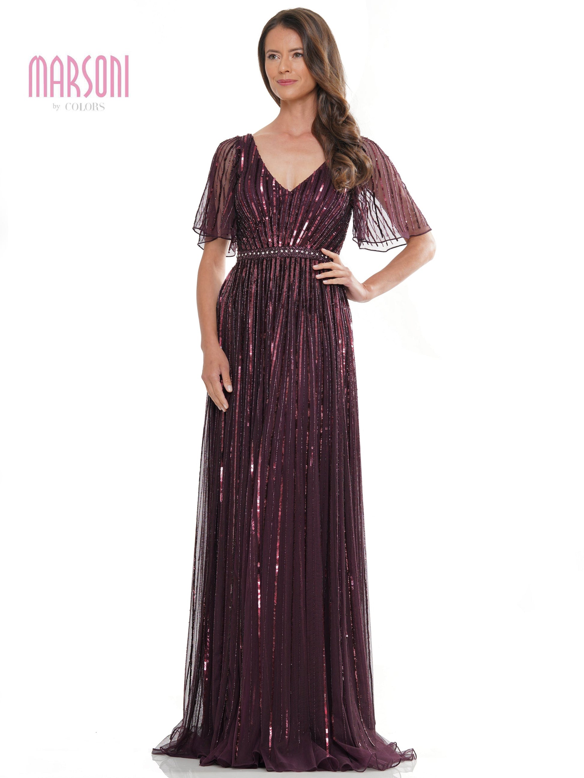 Mother of the Bride Dresses Mother of the Bride Long Beaded Short Sleeve Dress Wine