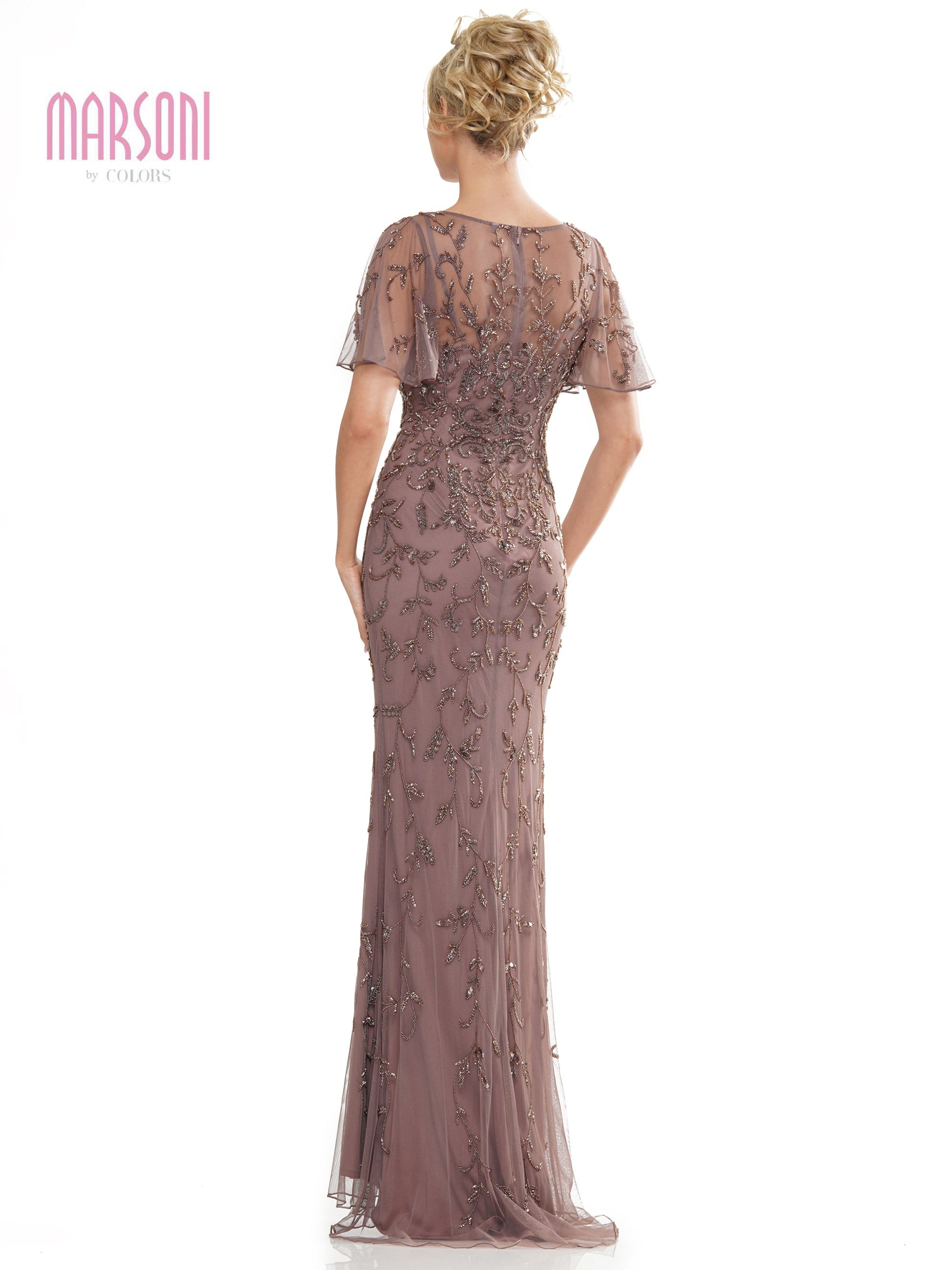 Mother of the Bride Dresses Mother of the Bride Beaded Mesh Short Sleeve Dress Dark Taupe
