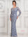 Mother of the Bride Dresses Long Sleeve Mother of the Bride Beaded Dress Vintage Blue