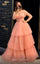 Formal Dresses Long Sleeve Floral A Line Formal Pleated Evening Dress Salmon