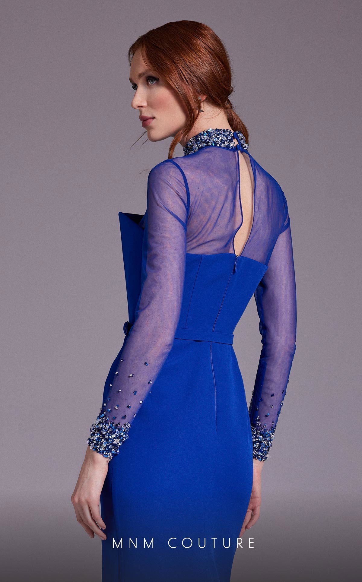 Formal Dresses Beaded Long Slit Fitted Formal Dress Blue