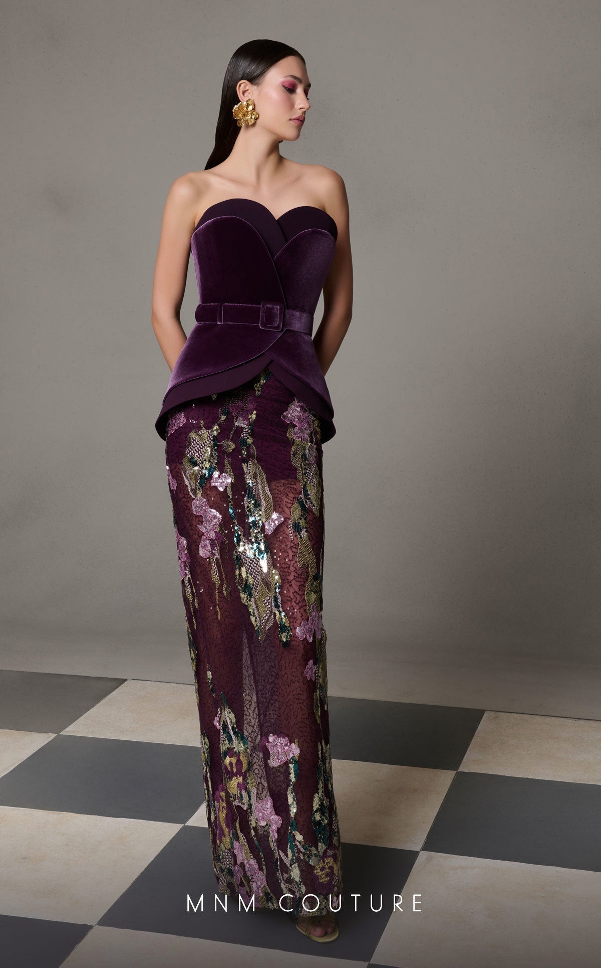 Formal Dresses Fitted Long Formal Sequin Velvet Evening Dress Magenta