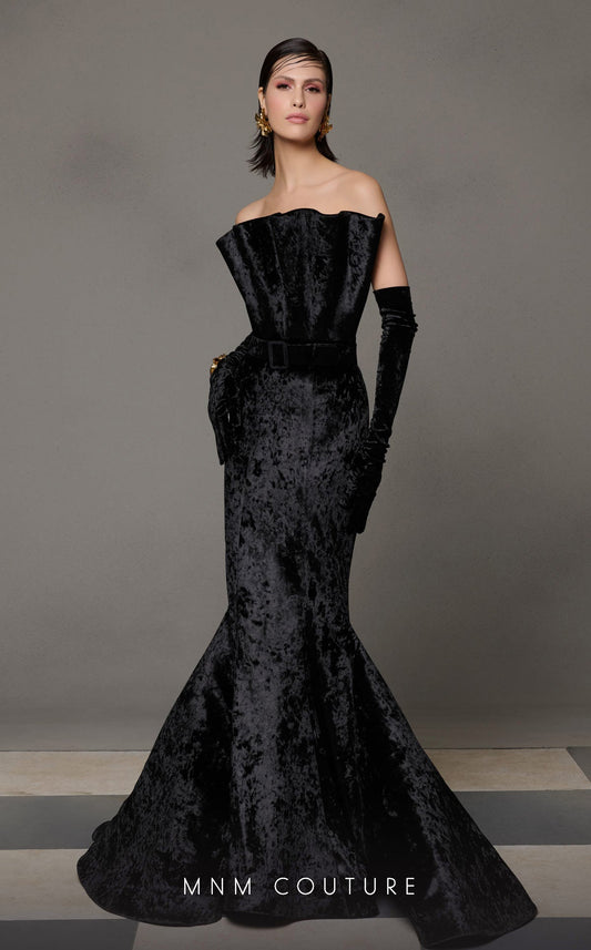 Formal Dresses Pleated Velvet Long Mermaid Formal Prom Dress Black