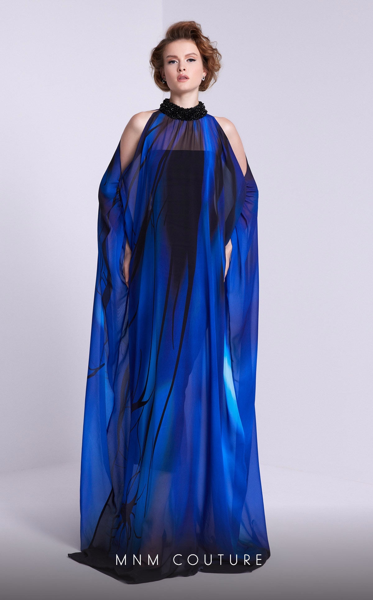 Formal Dresses Two Tone A Line Long Formal Beaded Printed Formal Dress Black
