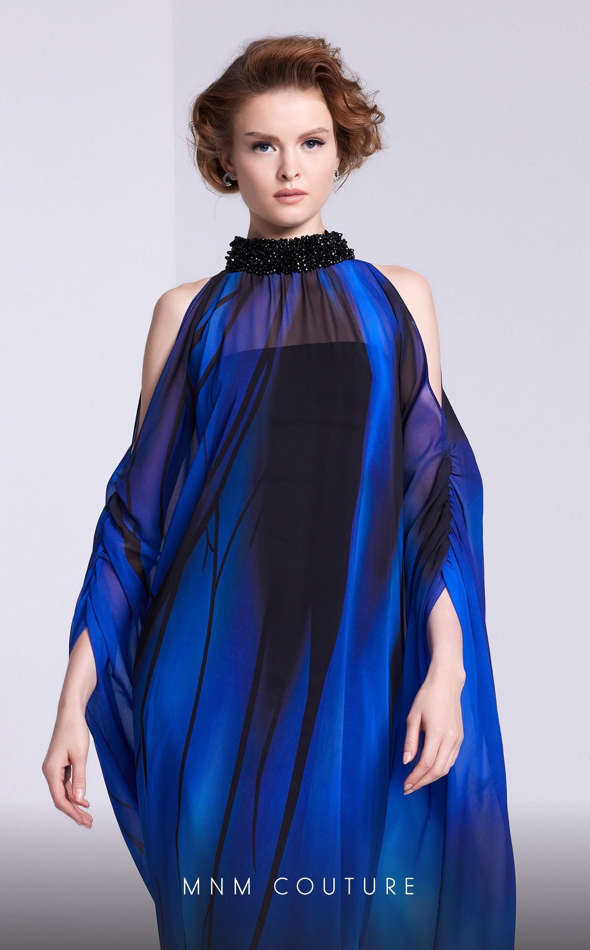 Formal Dresses Two Tone A Line Long Formal Beaded Printed Formal Dress Black