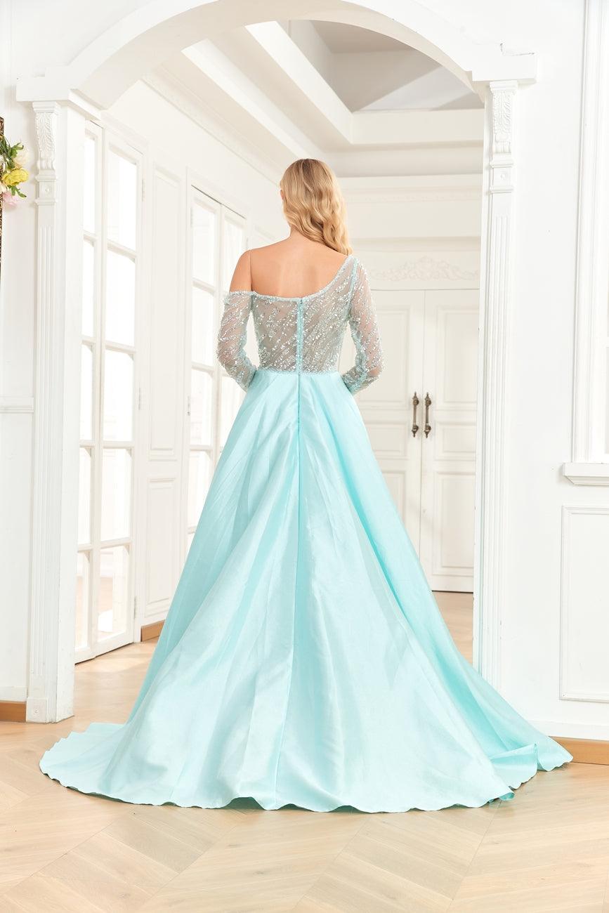 High Couture NR2273 Prom Long One Shoulder Formal Dress Baby Blue