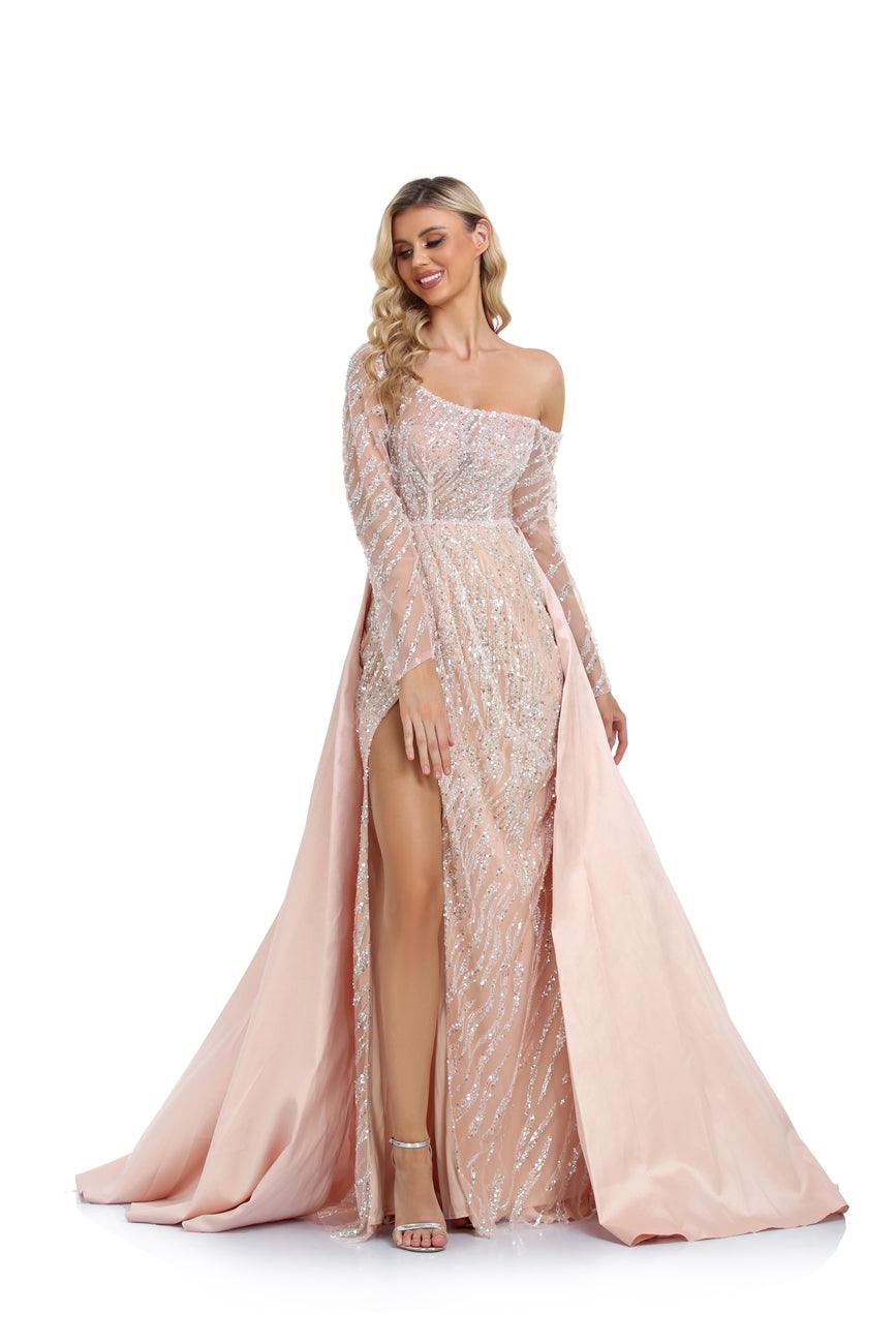 High Couture NR2273 Prom Long One Shoulder Formal Dress Champagne