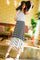 Cocktail Dresses Mixed Stripe Sleeveless Hi Low Midi Dress White