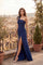 Sculpted Shoulder Formal Evening Dress – Navy