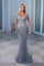 Prom Dresses Long Cap Sleeve Fringe Prom Gown Silver