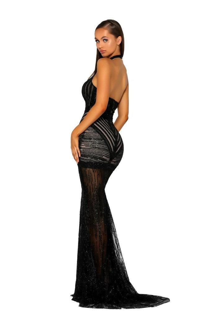 Prom Dresses Long Halter Glitter Prom Dress Black