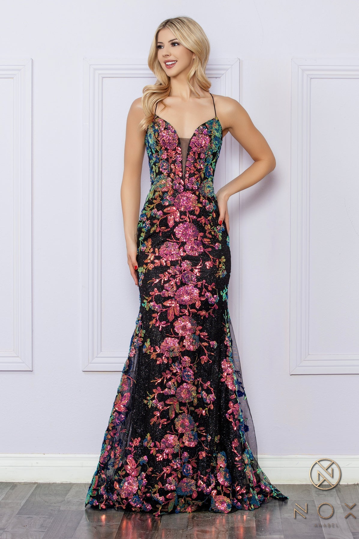 Prom Dresses Sequins Long Prom Dress Black Multi