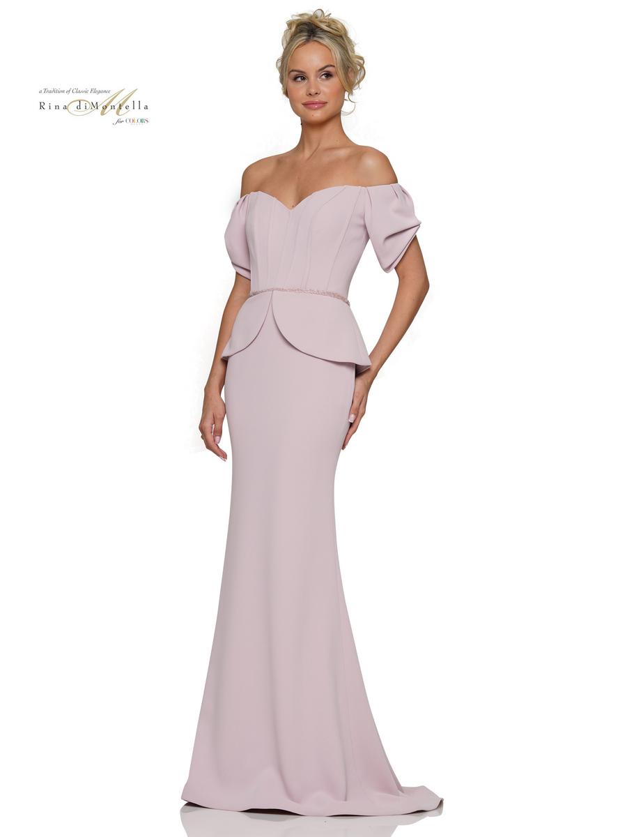 Formal Dresses Bonning Bodice Peplum Long Formal Dress Dusty Rose