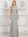 Formal Dresses Beaded Back Panel Drape Long Formal Dress Seaglass
