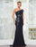 Plus Size Dresses Long Fitted Slit Formal Plus Size Dress Navy