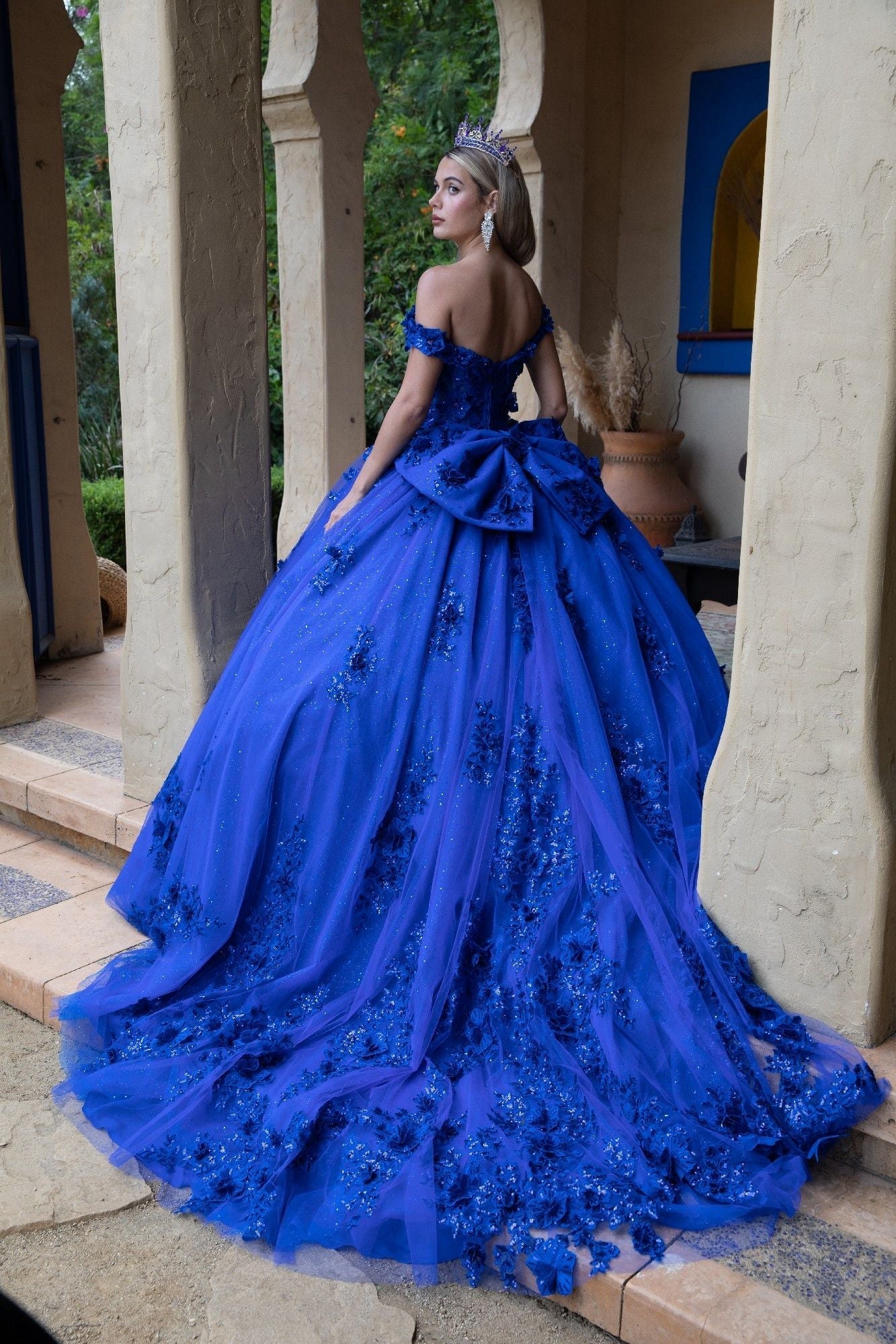 Quinceniera Dresses Long Glitter Applique Quinceanera Dress Royal Blue