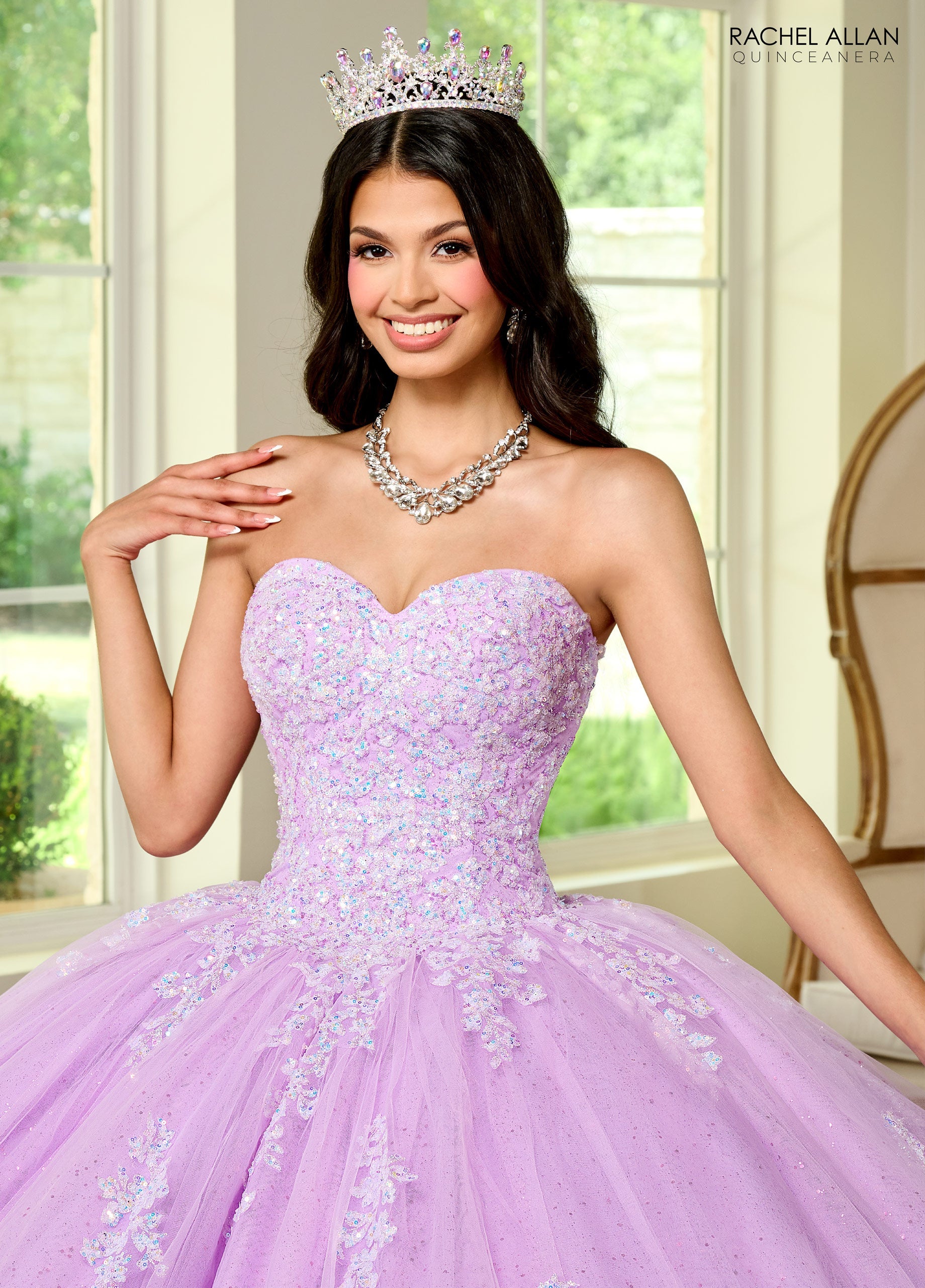 Quinceniera Dresses Detachable Long Sleeve Quinceniera Applique Ball Gown Lilac Iridescent