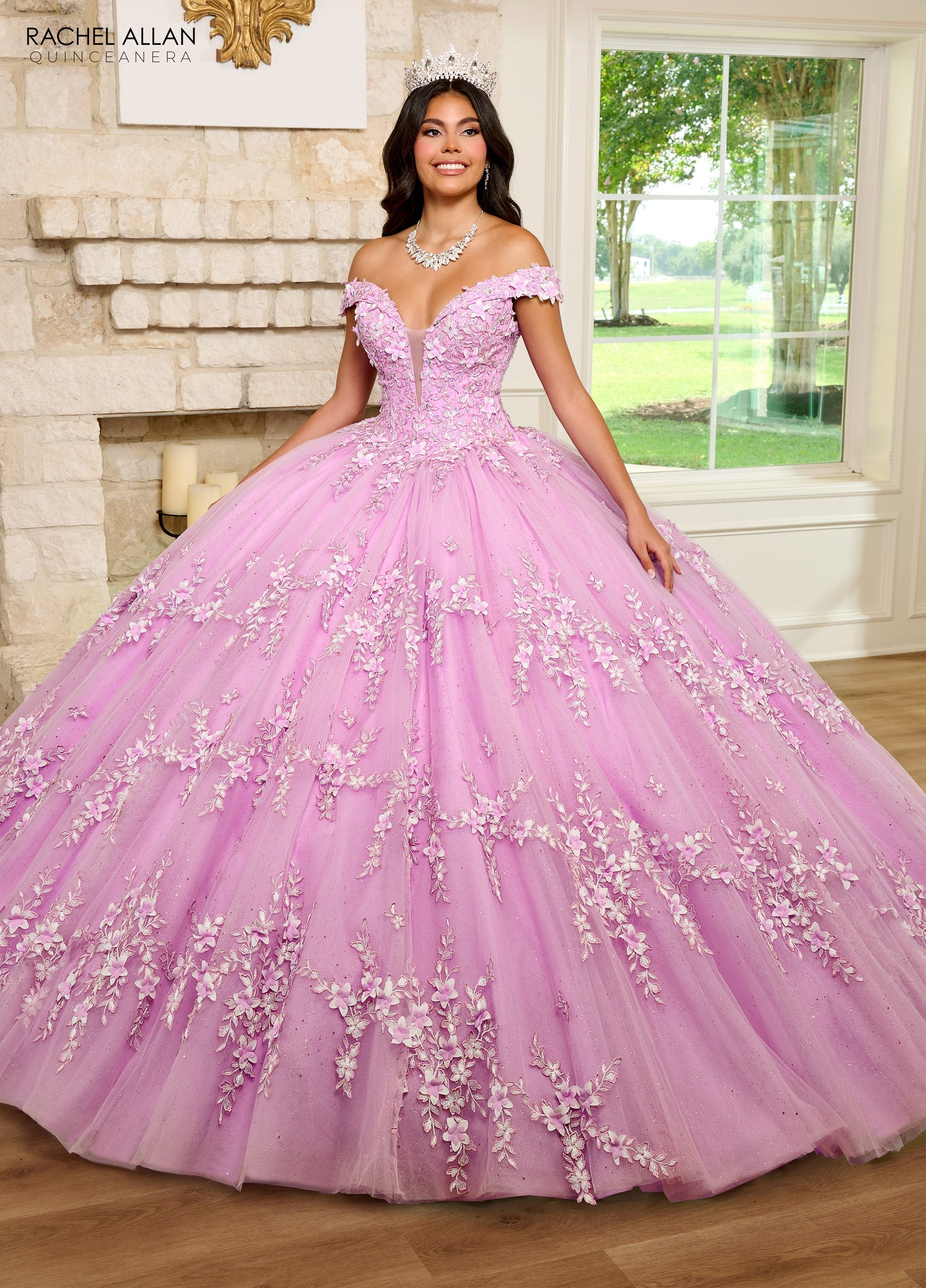 Quinceniera Dresses Long Quinceniera 3D Flowers Ball Gown Lilac