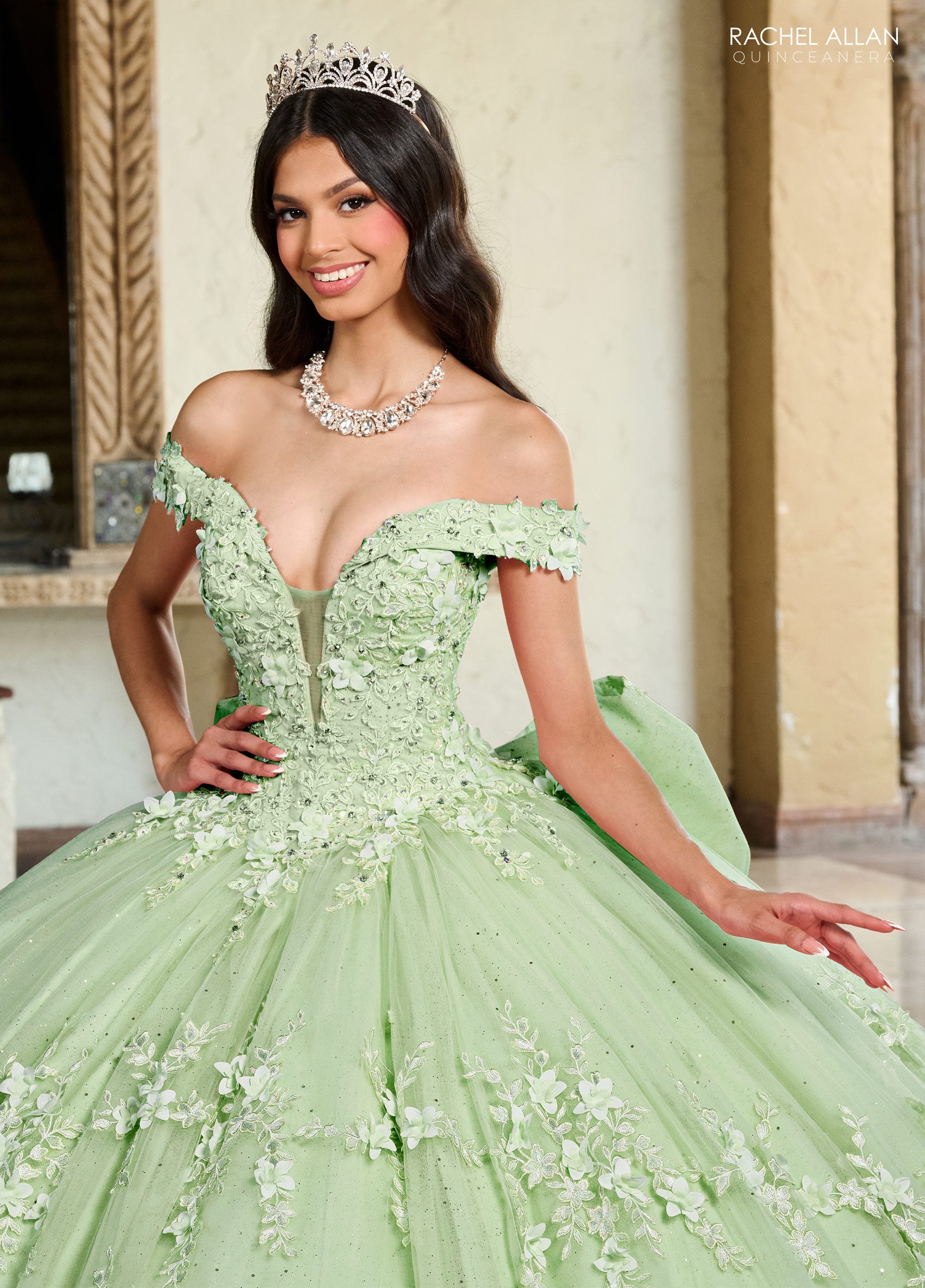 Quinceniera Dresses Long Quinceniera 3D Flowers Ball Gown Sage