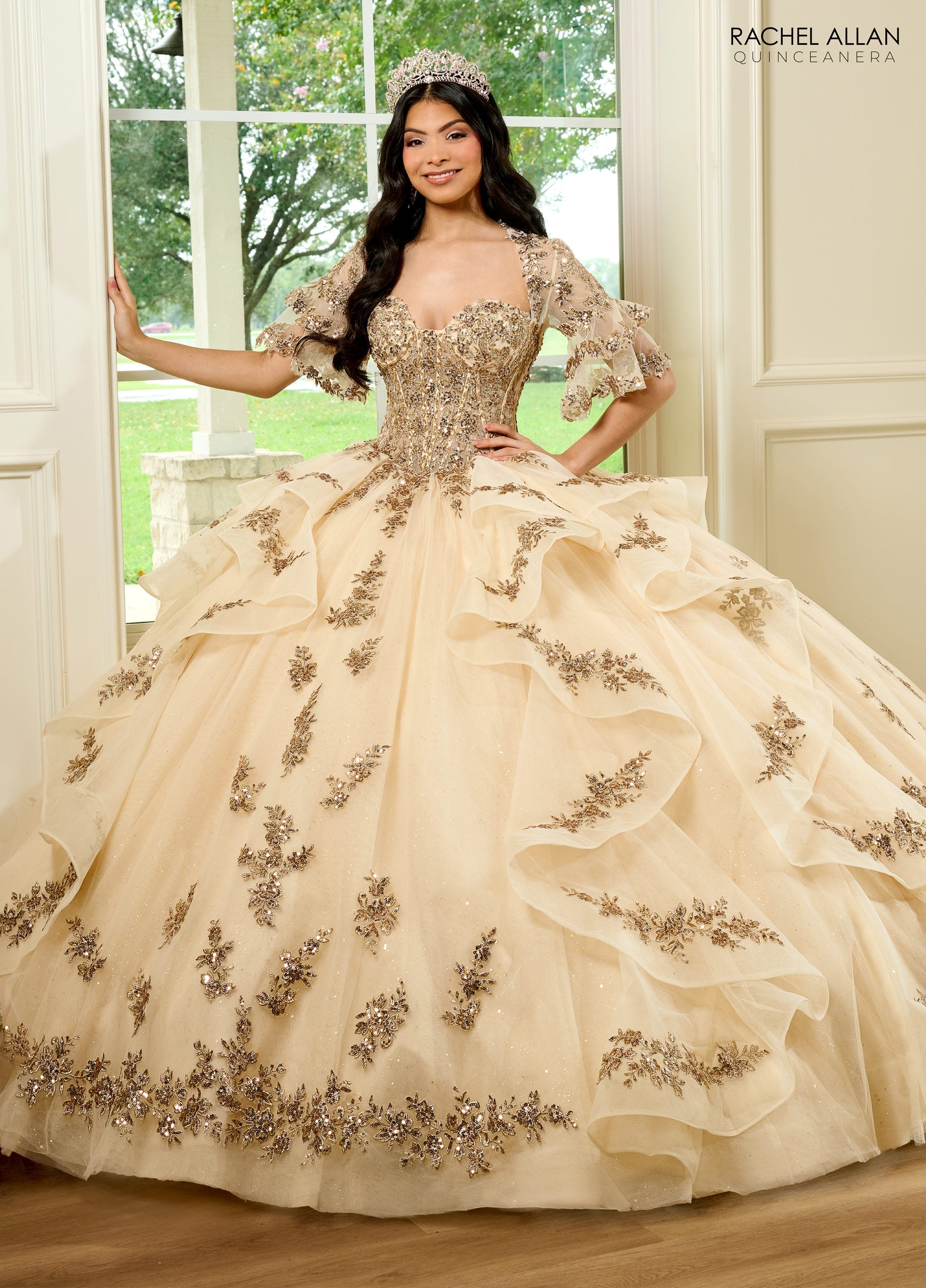 Quinceniera Dresses Quinceniera Detachable Jacket Long Ball Gown Champagne Rose Gold