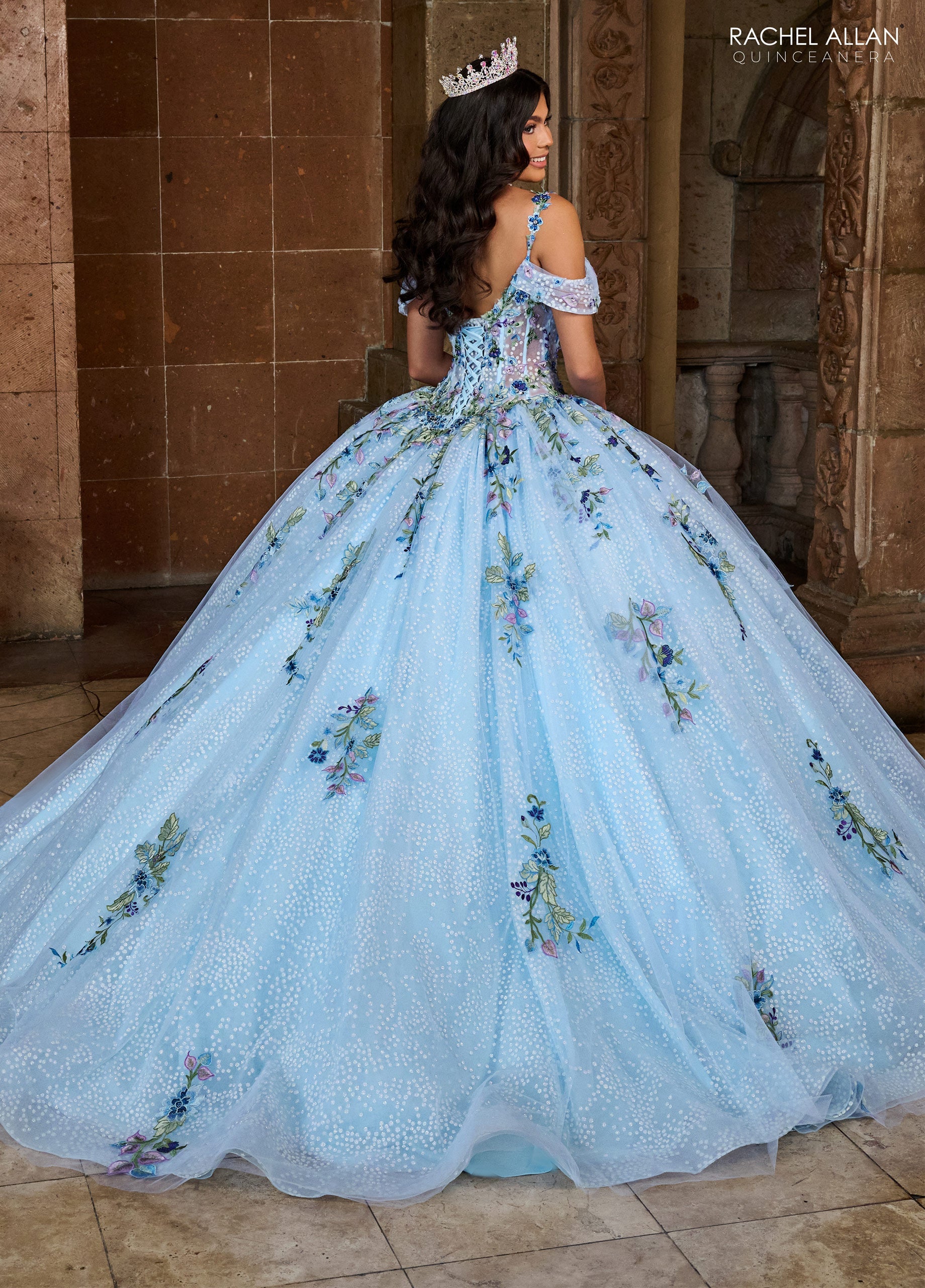 Quinceanera Dresses Long Quinceanera Detachable Cape Ball Gown Light Blue Multi