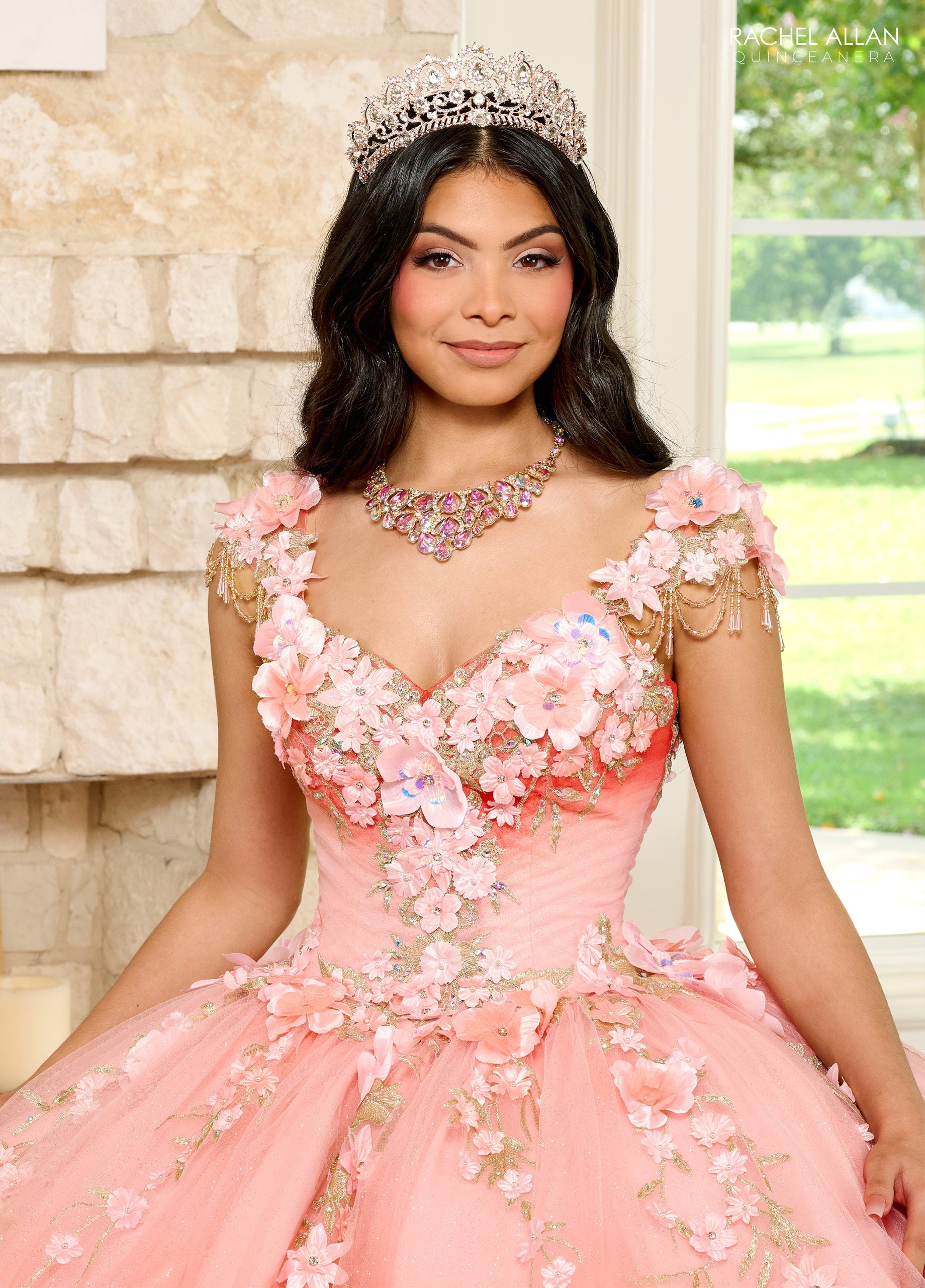 Quinceanera Dresses Ombre Quinceanera Floral Applique Ball Gown Coral Ombre