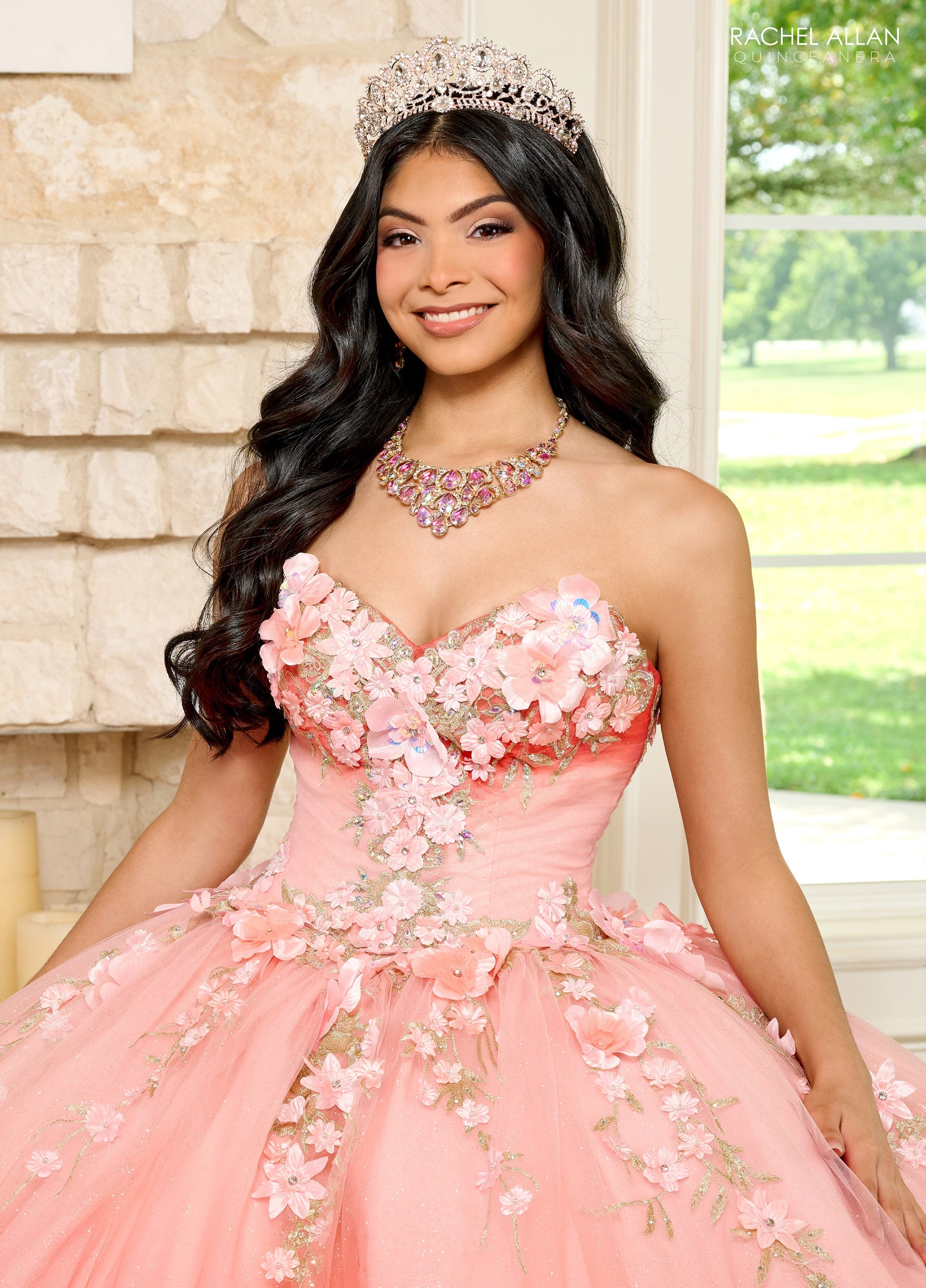 Quinceanera Dresses Ombre Quinceanera Floral Applique Ball Gown Coral Ombre
