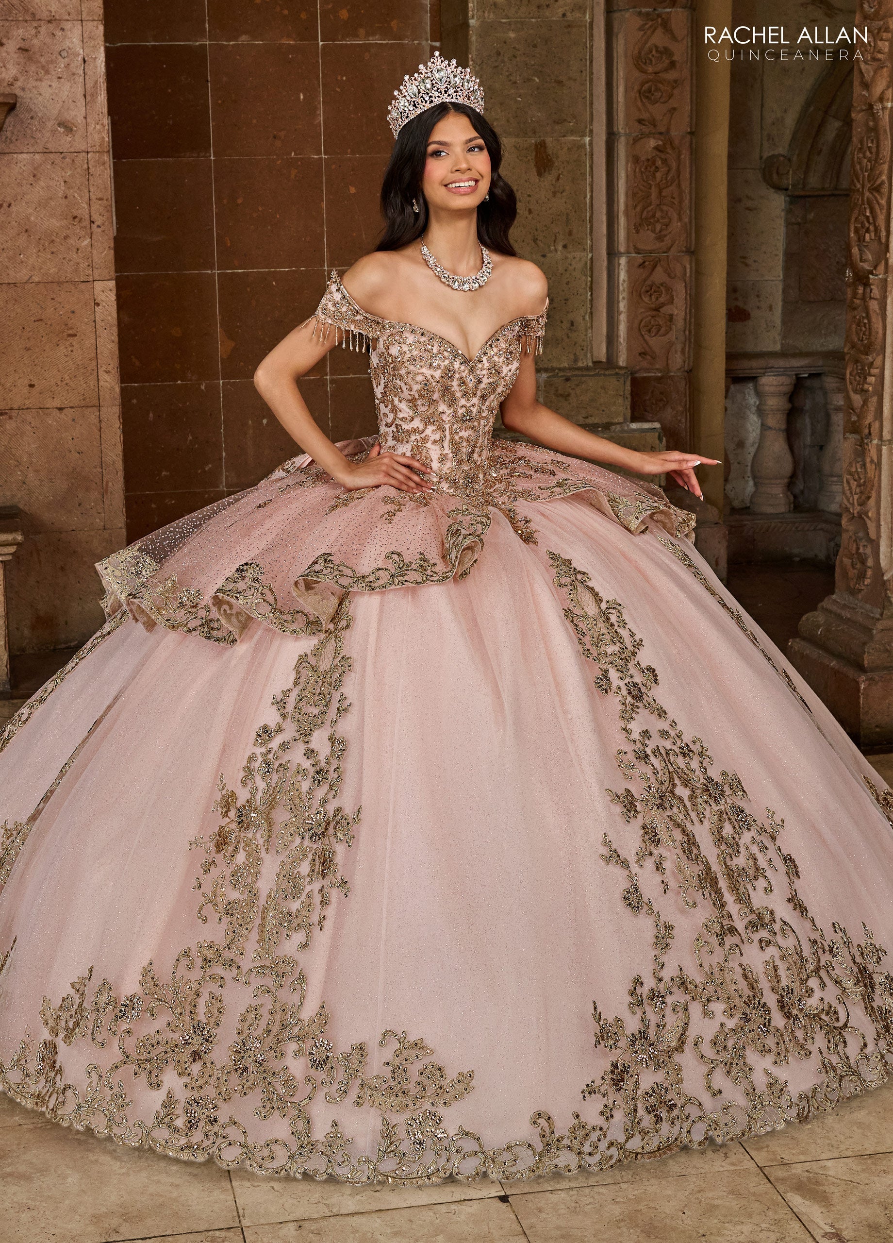 Quinceanera Dresses Long Quinceanera Fringe Ball Gown Blush Gold
