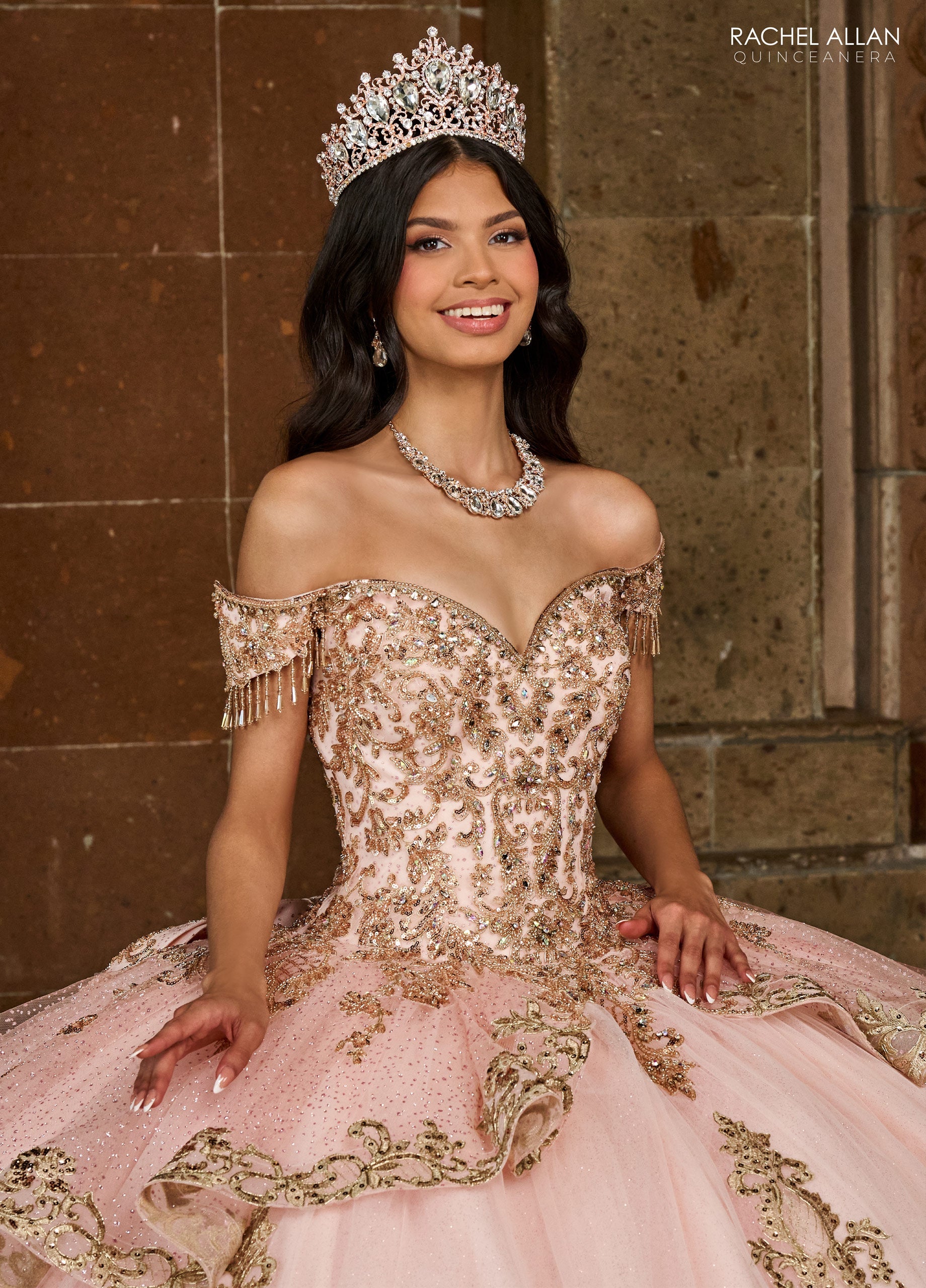 Quinceanera Dresses Long Quinceanera Fringe Ball Gown Blush Gold