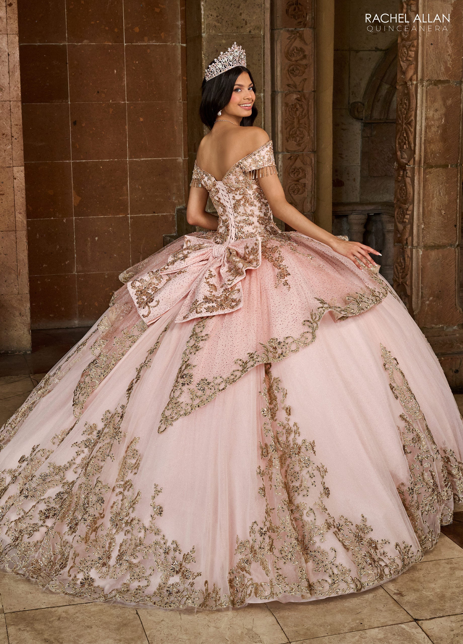 Quinceanera Dresses Long Quinceanera Fringe Ball Gown Blush Gold