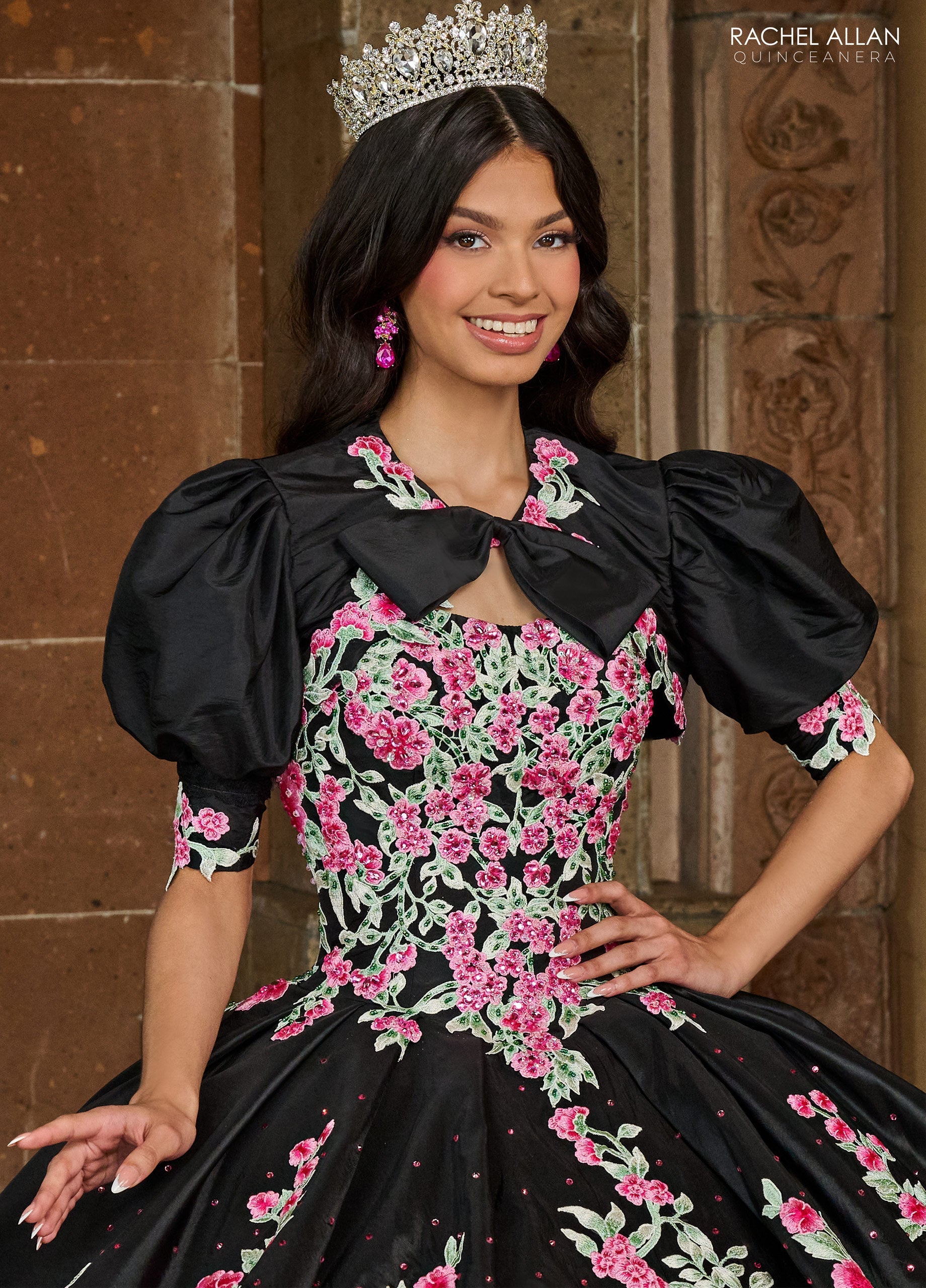 Quinceanera Dresses Long Quinceanera Detachable Sleeve Ball Gown Black Multi