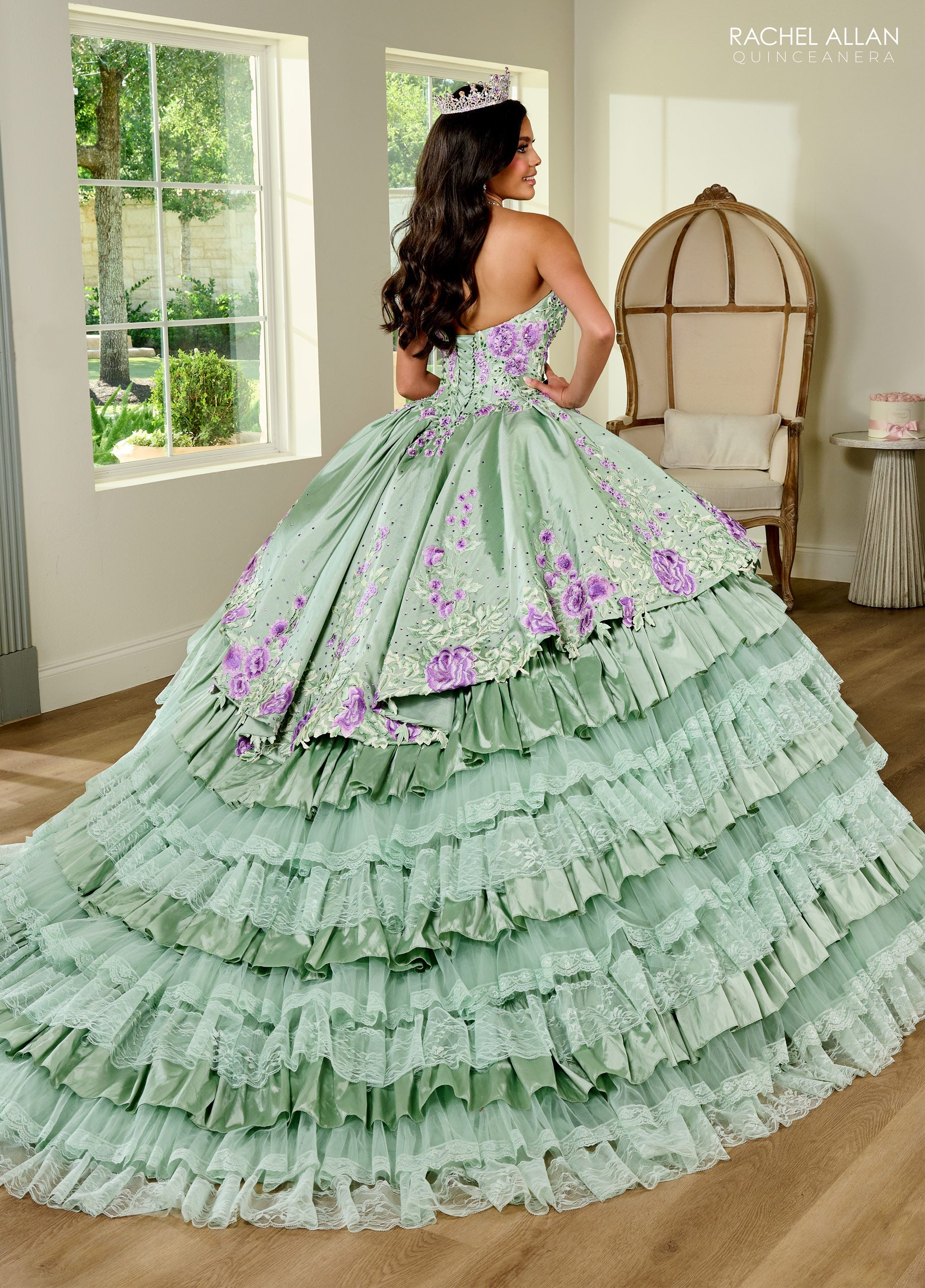 Quinceanera Dresses Long Quinceanera Detachable Sleeve Ball Gown Sage Multi