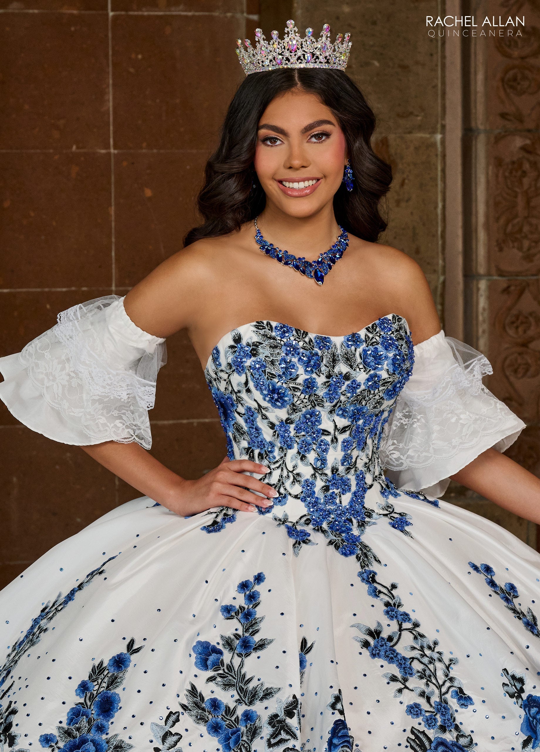 Quinceanera Dresses Long Quinceanera Detachable Sleeve Ball Gown White Multi