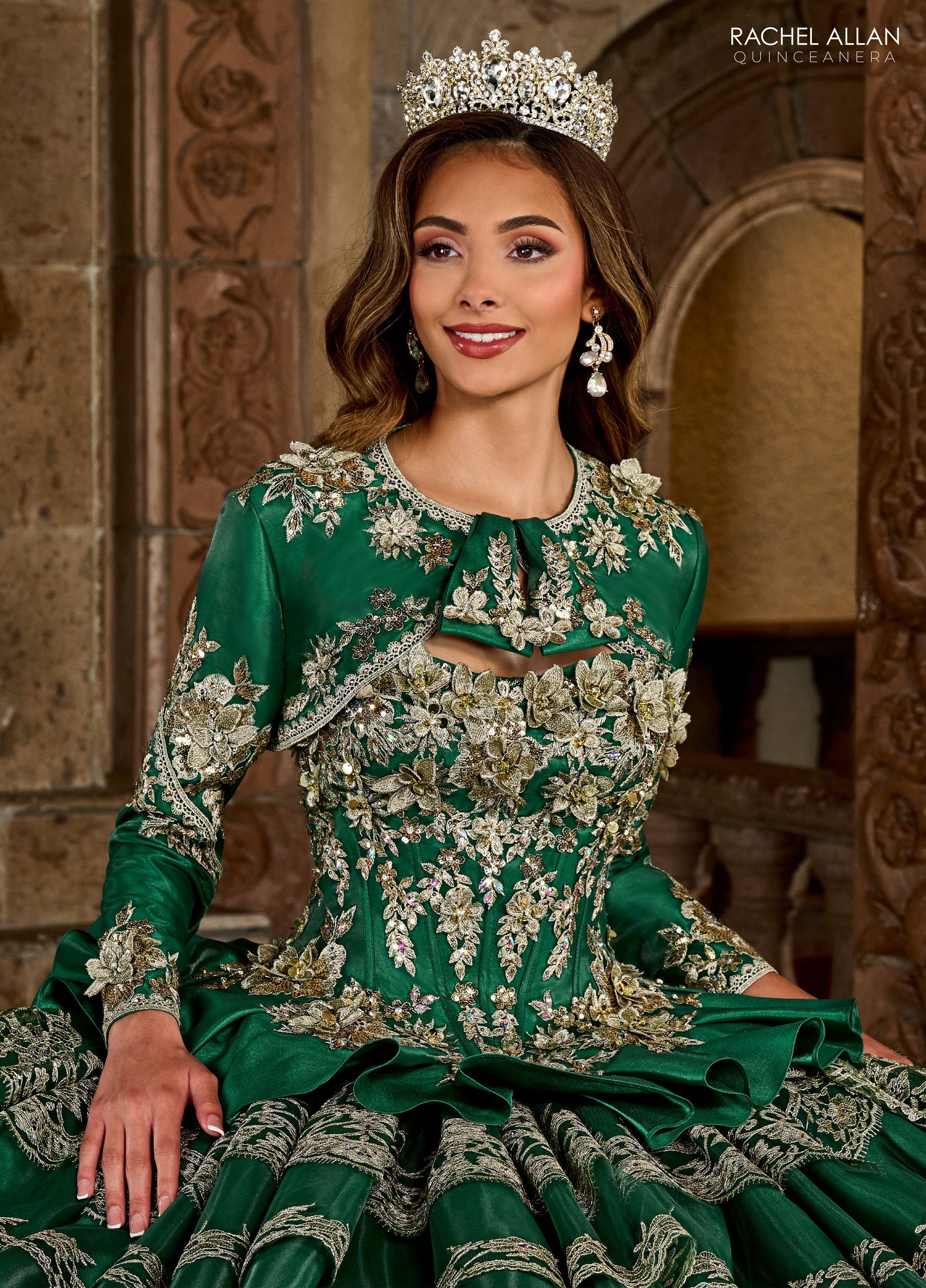 Quinceanera Dresses Long Quinceanera Applique Ball Gown Emerald Gold