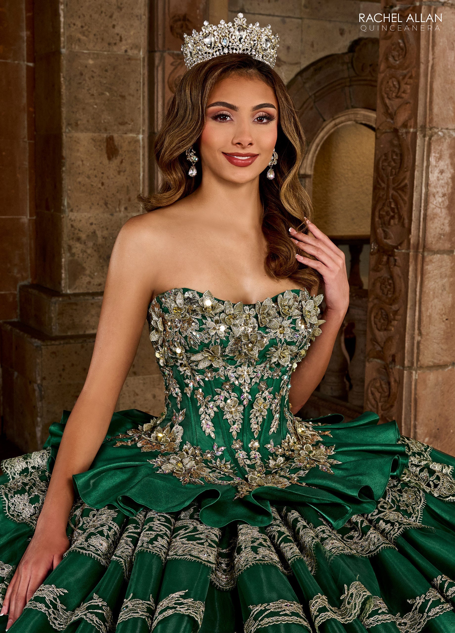 Quinceanera Dresses Long Quinceanera Applique Ball Gown Emerald Gold