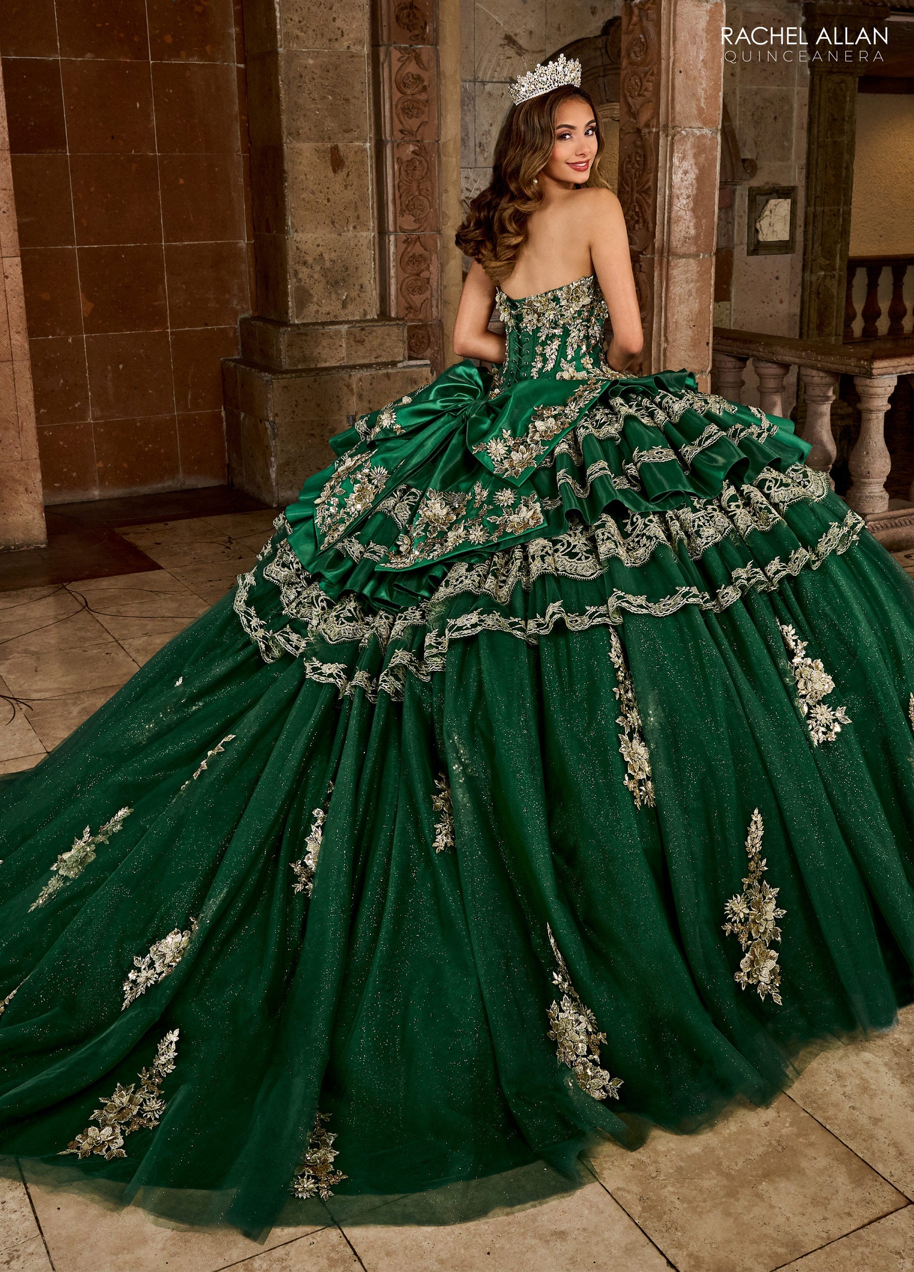 Quinceanera Dresses Long Quinceanera Applique Ball Gown Emerald Gold